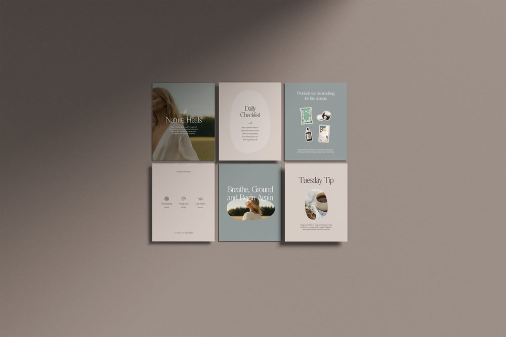 Instagram posts and carousel template designs for wellness brands and self-care businesses. Aesthetic Instagram grid layout perfect for social media templates in Canva. These Instagram post designs are ideal for wellness posts, wellness templates, and self care templates. Editable Instagram post template pack for content creators, coaches, and lifestyle brands.