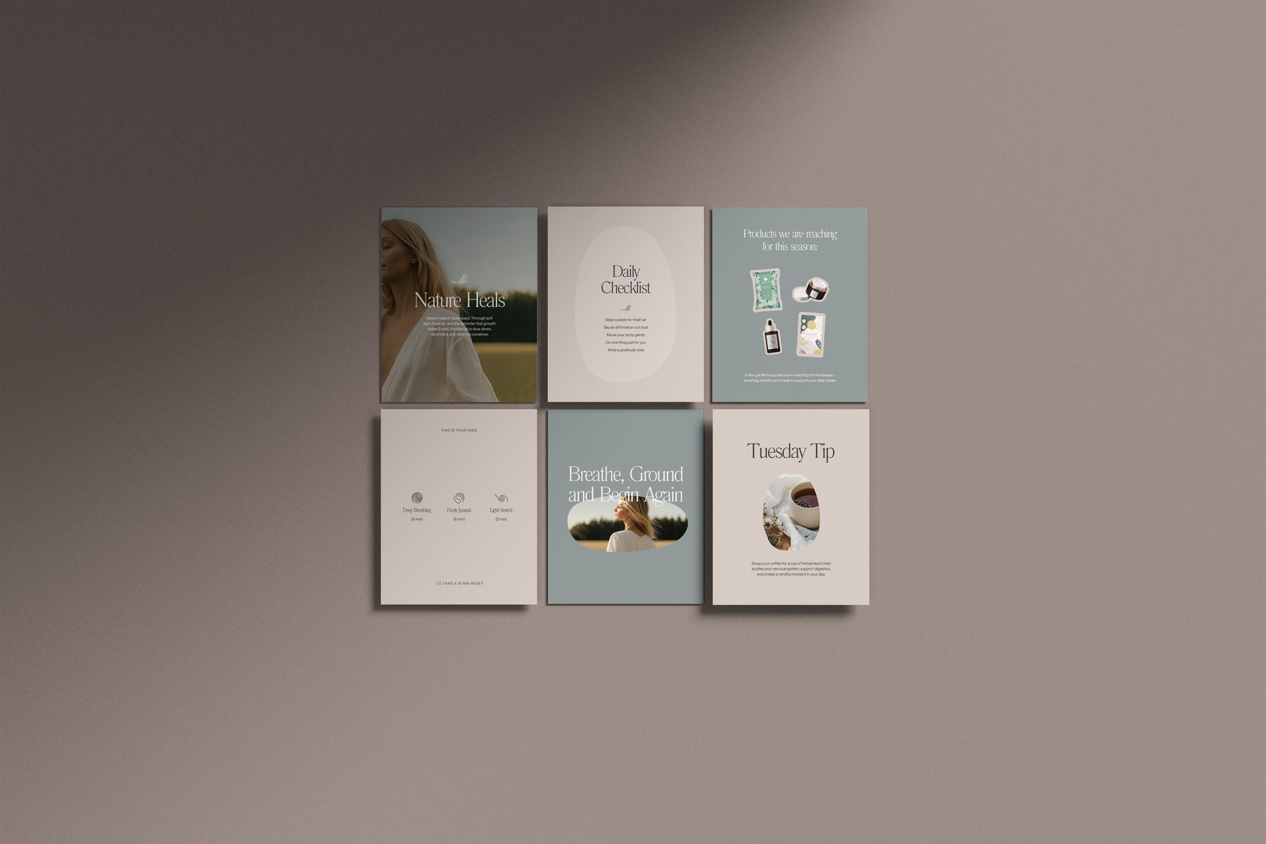 Instagram posts and carousel template designs for wellness brands and self-care businesses. Aesthetic Instagram grid layout perfect for social media templates in Canva. These Instagram post designs are ideal for wellness posts, wellness templates, and self care templates. Editable Instagram post template pack for content creators, coaches, and lifestyle brands.